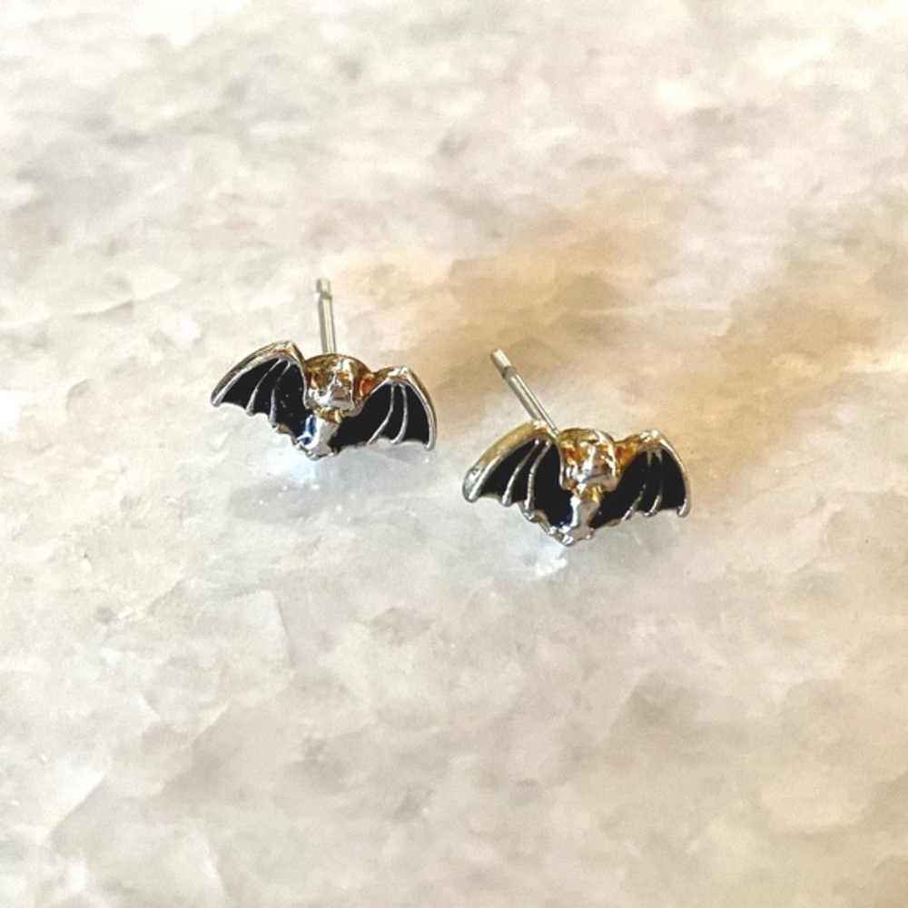 Tiny Enamel Bat Stud Earrings